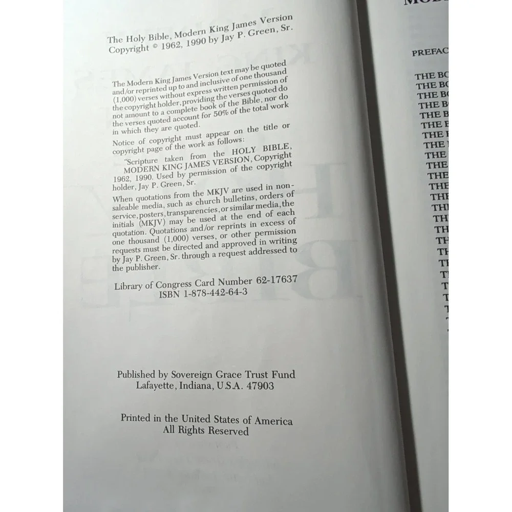 Holy Bible The Modern King James Version Sovereign Grace Trust - Jay Green 1990